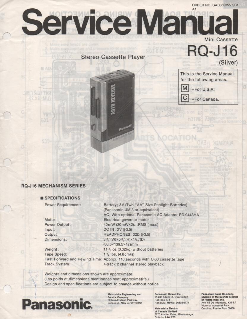 RQ-J16 Radio Cassette Player Service Manual