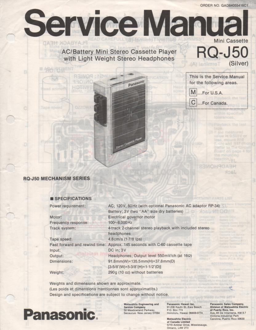 RQ-J50 Cassette Recorder Player Manual