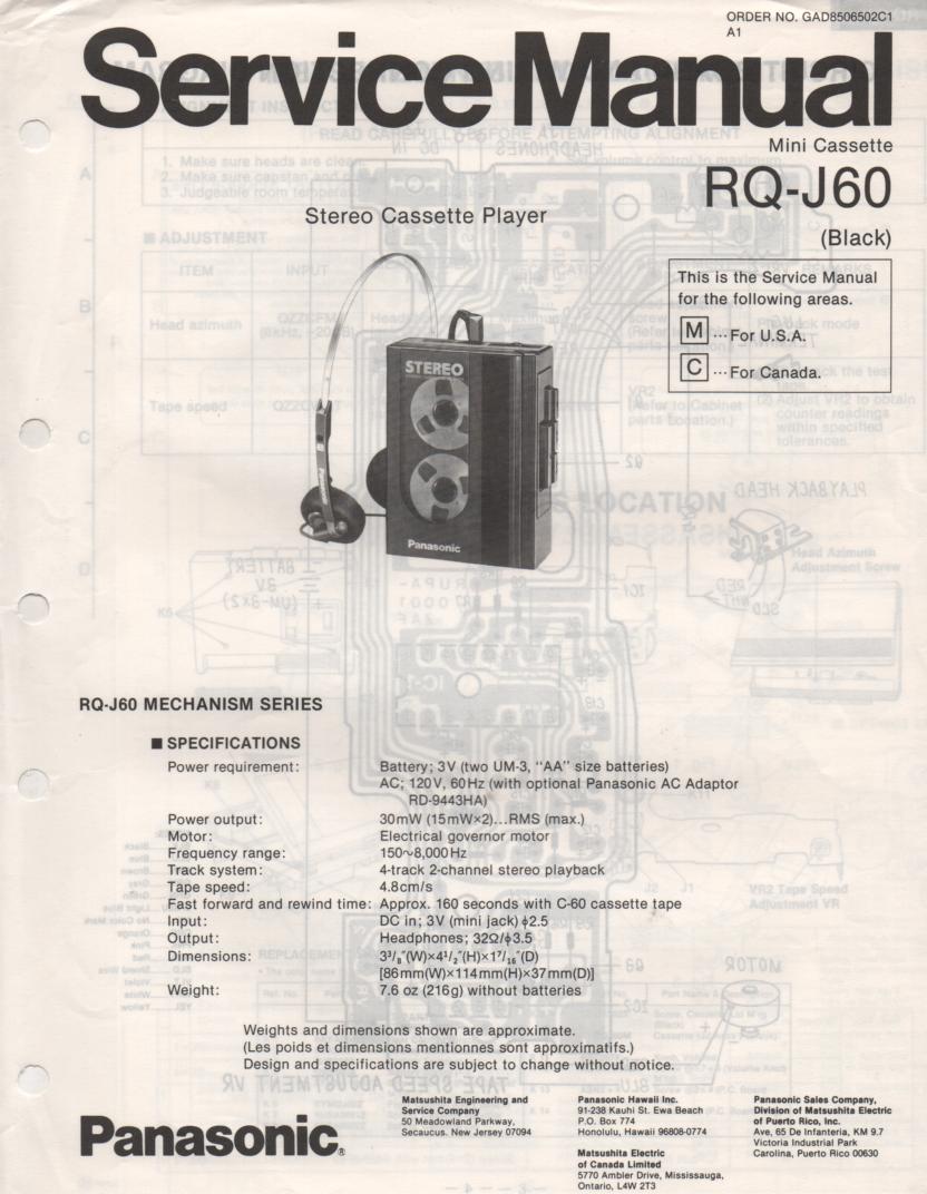 RQ-J60 Cassette Player Service Manual