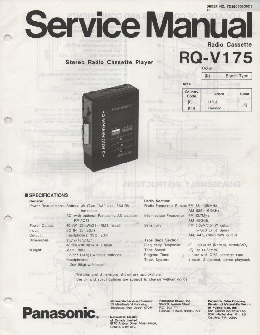 RQ-V175 Mini Cassette Player Radio Service Manual