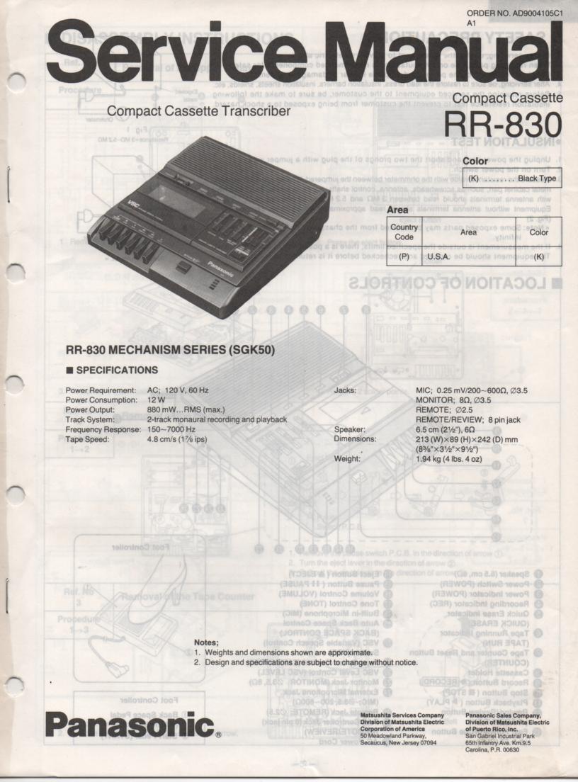 RR-830 Compact Cassette Transcriber Service Manual