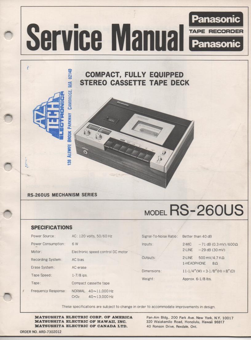 RS-260US Cassette Deck Service Manual