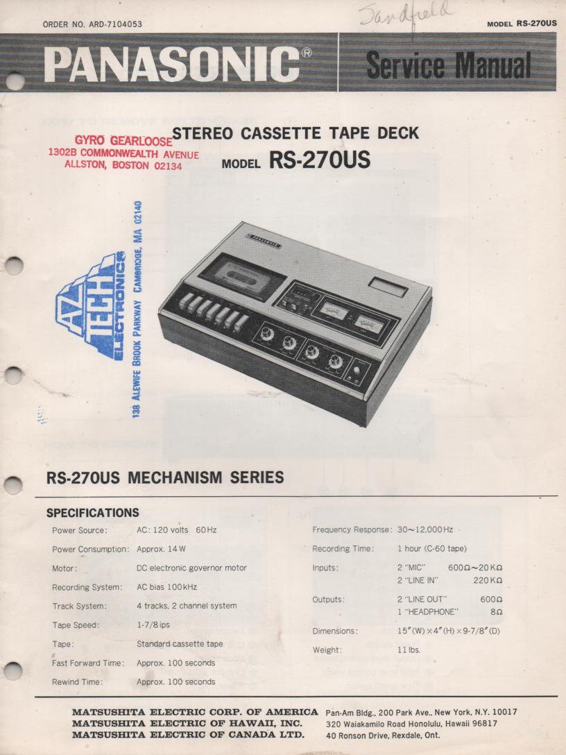RS-270US Cassette Deck Service Manual