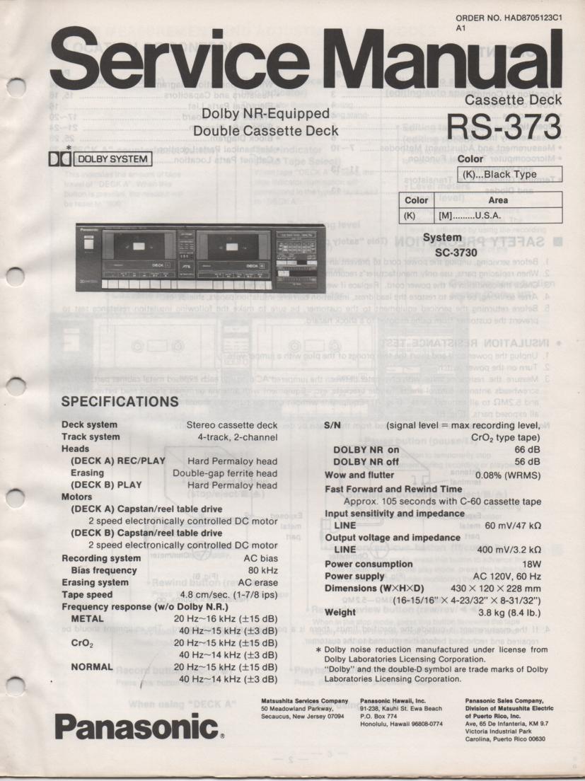 RS-373 Cassette Deck Service Manuals