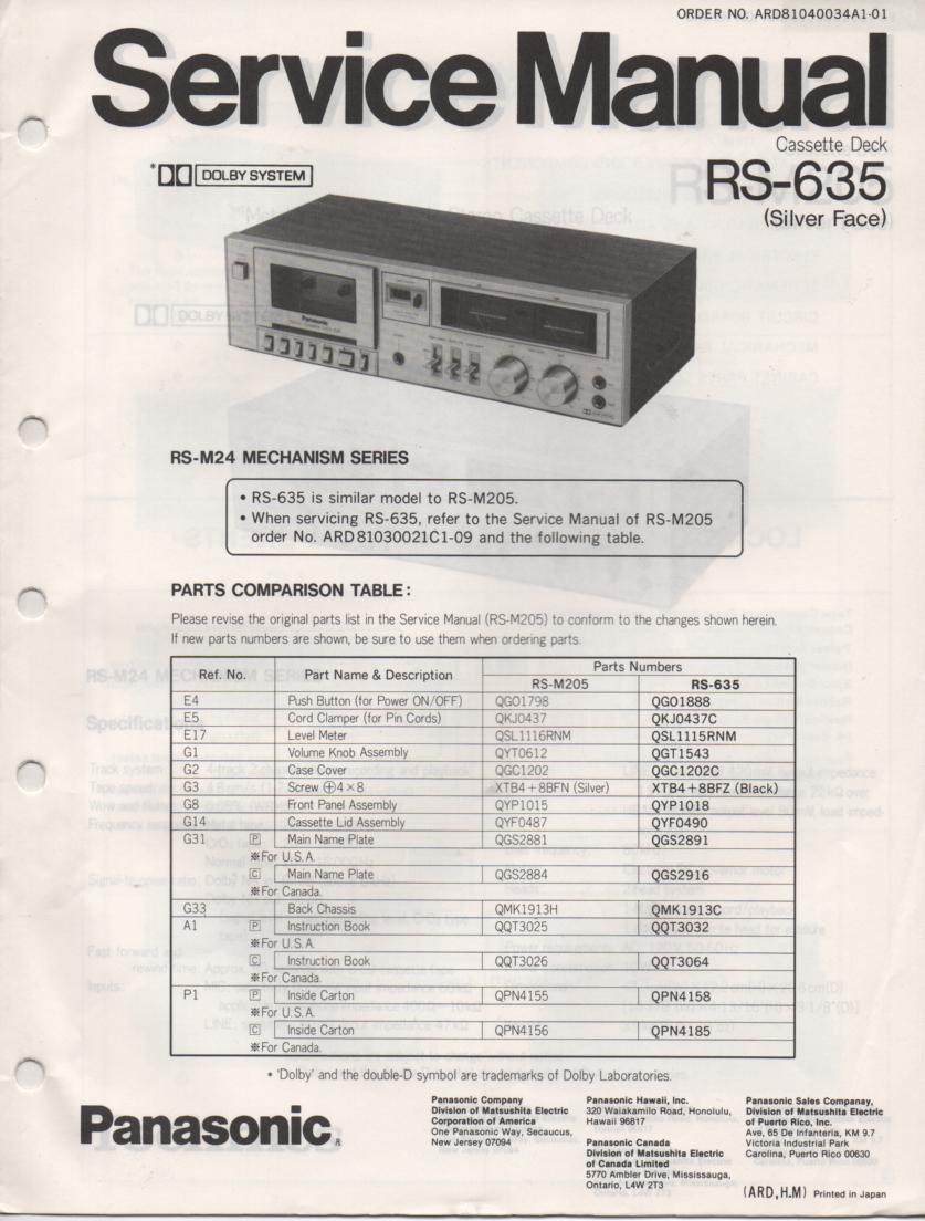 RS-635 Cassette Deck Service Manual