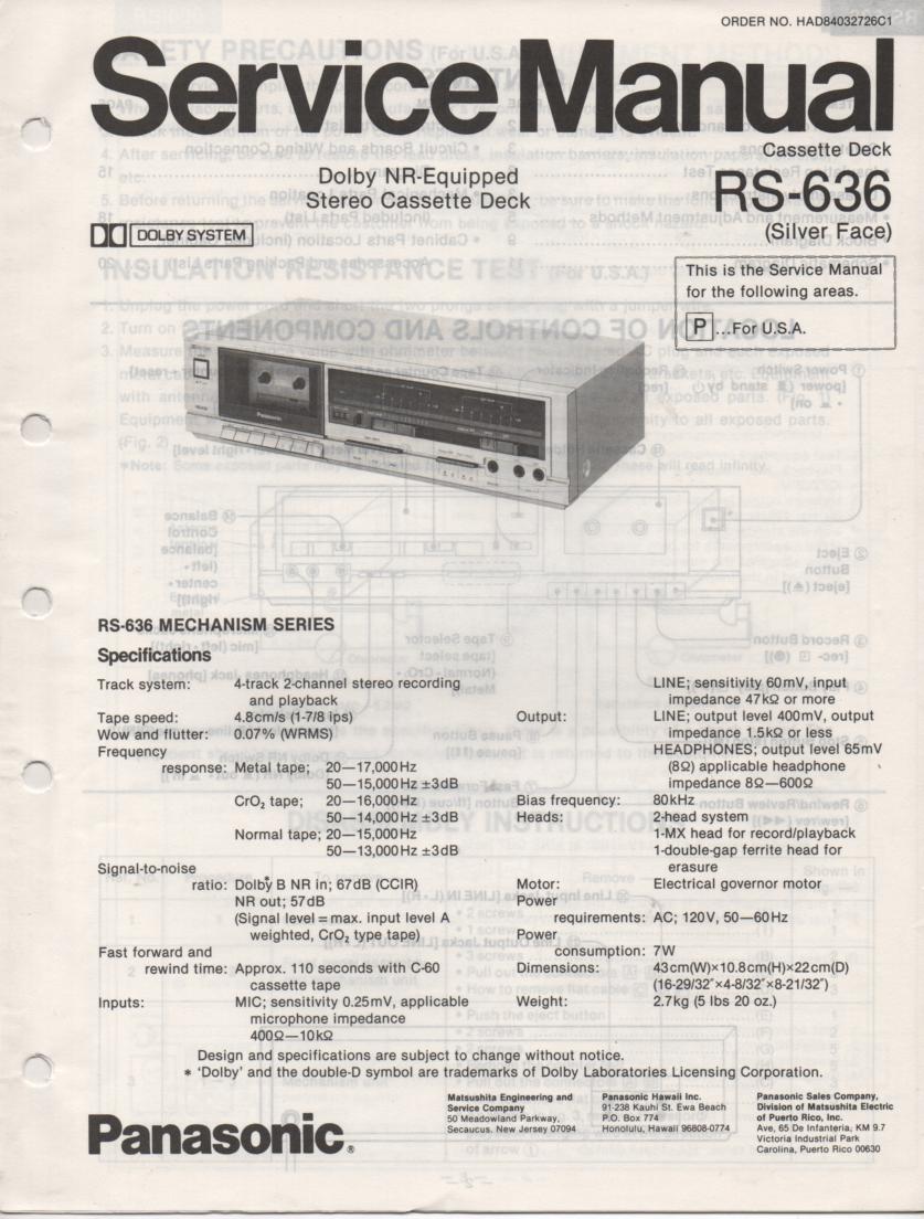 RS-636 Cassette Deck Service Manual