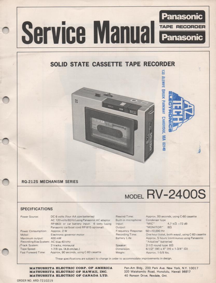 RV-2400S Portable Cassette Deck Service Manual