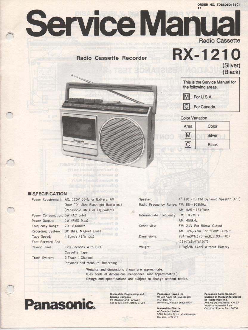 RX-1210 Radio Cassette Radio Service Manual