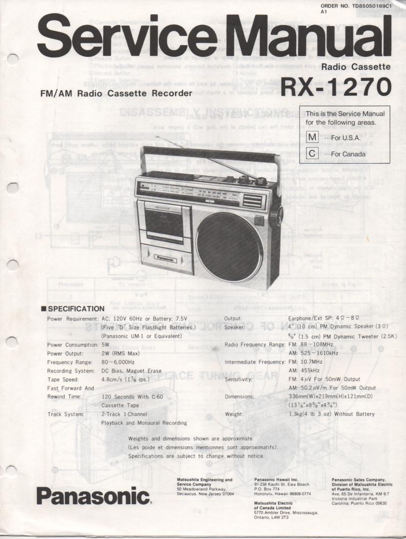 RX-1270 Radio Cassette Radio Service Manual