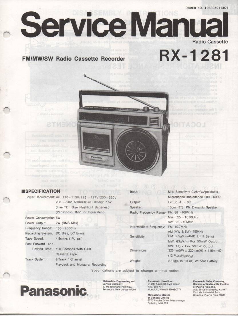RX-1281 Radio Cassette Radio Service Manual