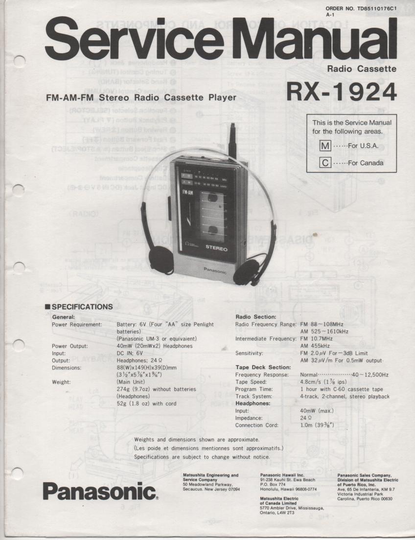 RX-1924 Radio Cassette Radio Service Manual