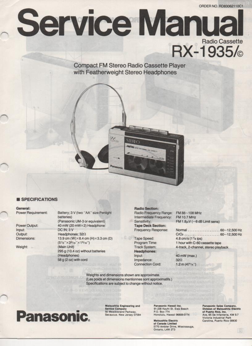 RX-1935 RX-1935C Radio Cassette Radio Service Manual