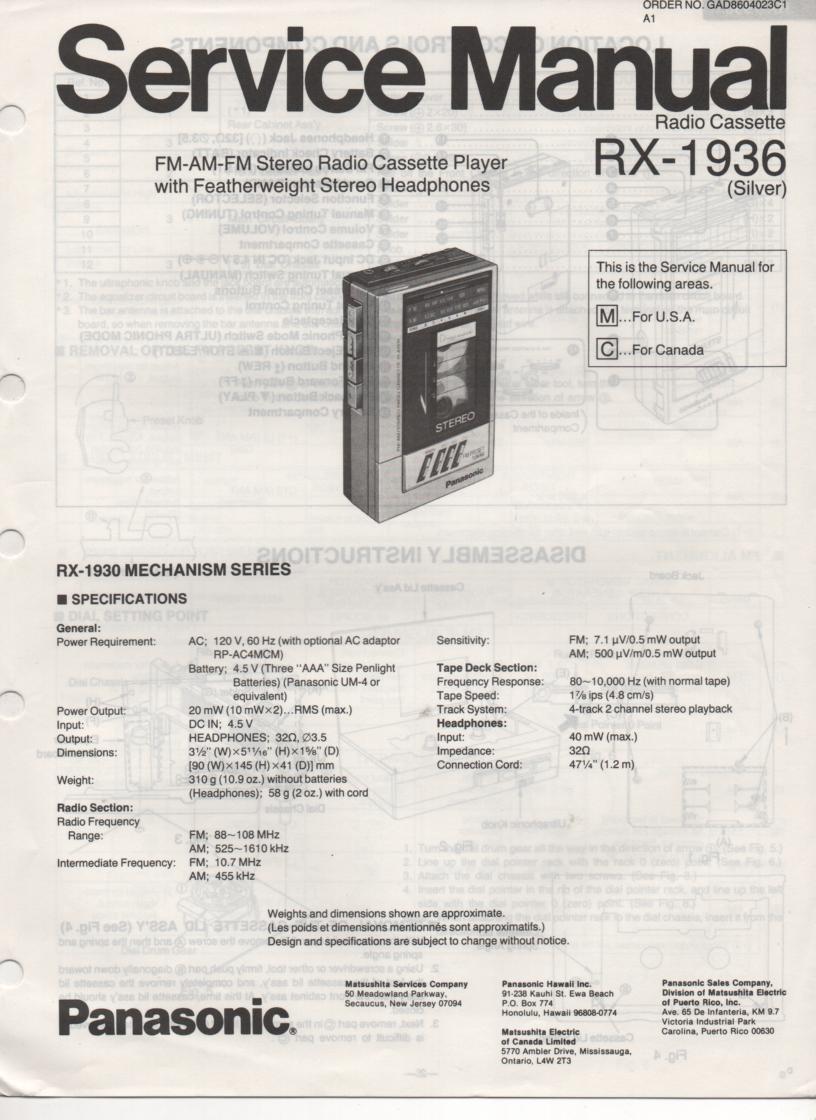 RX-1936 Radio Cassette Radio Service Manual