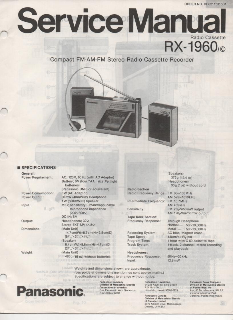 RX-1960 RX-1960C Radio Cassette Radio Service Manual
