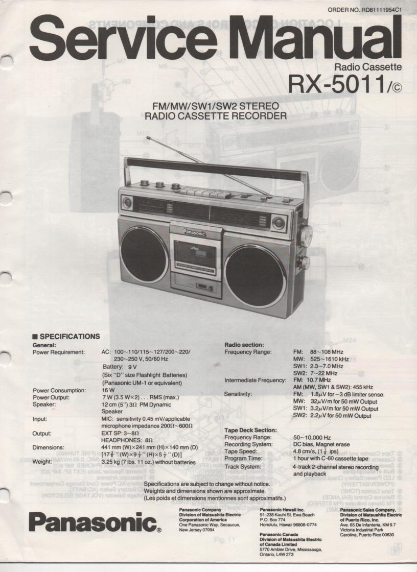 RX-5011 RX-5011C Radio Cassette Radio Service Manual