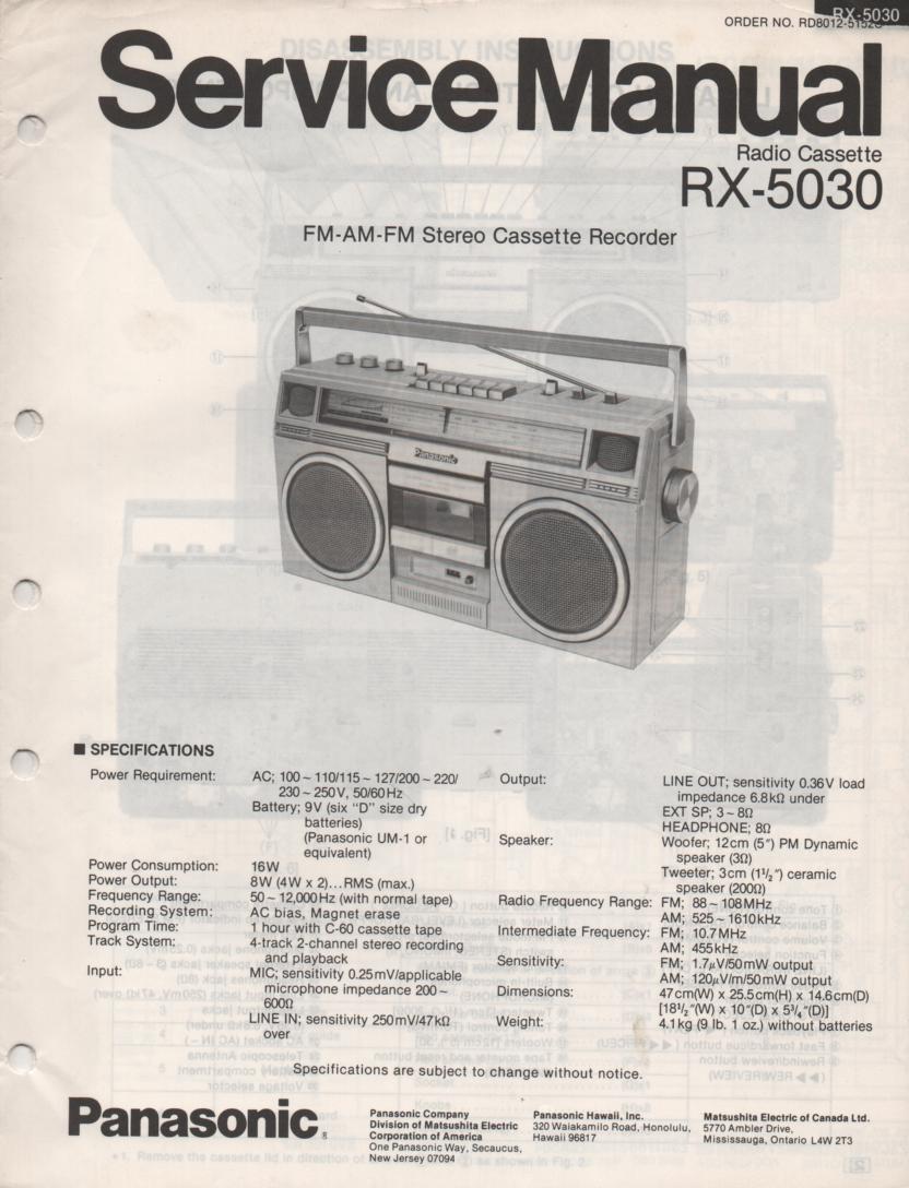 RX-5030 Radio Cassette Radio Service Manual