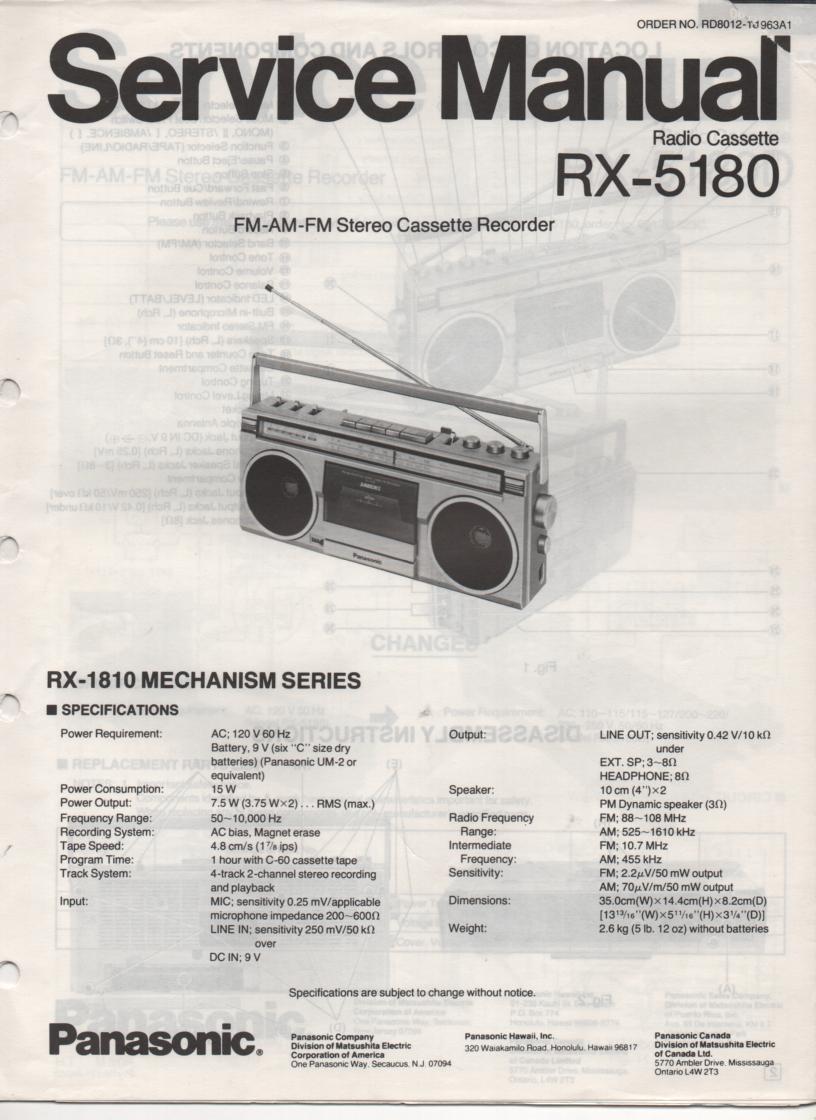 RX-5180 Radio Cassette Radio Service Manual