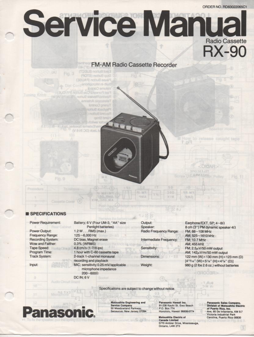RX-90 Radio Cassette Radio Service Manual
