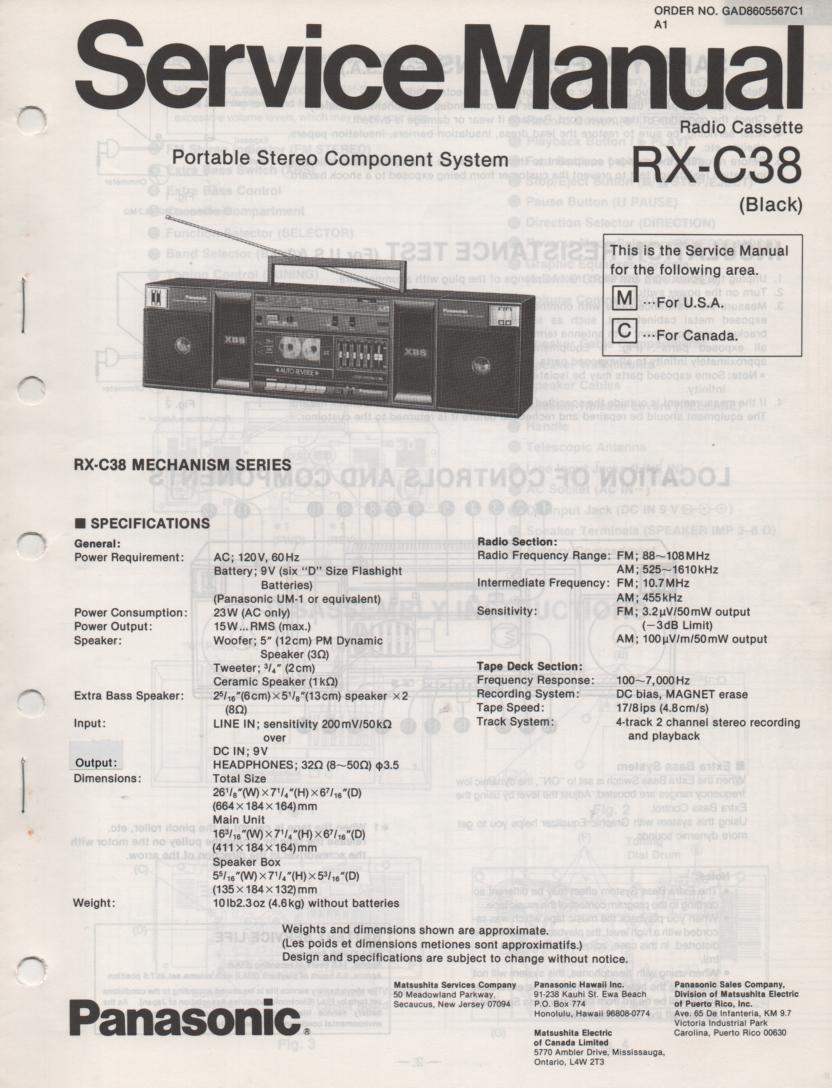 RX-C38 Radio Cassette Service Manual