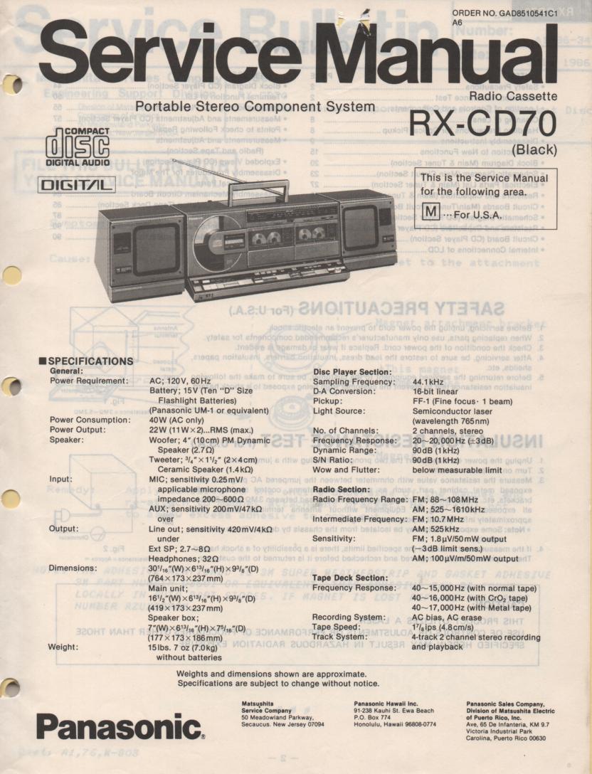 RX-CD70 CD Player Radio Cassette Service Manual