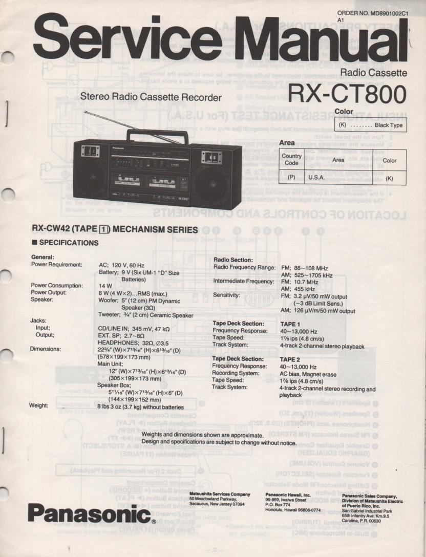 RX-CT800 Radio Cassette Service Manual