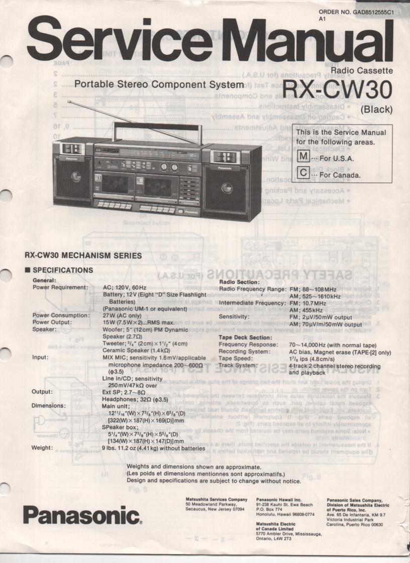 RX-CW30 Radio Cassette Service Manual