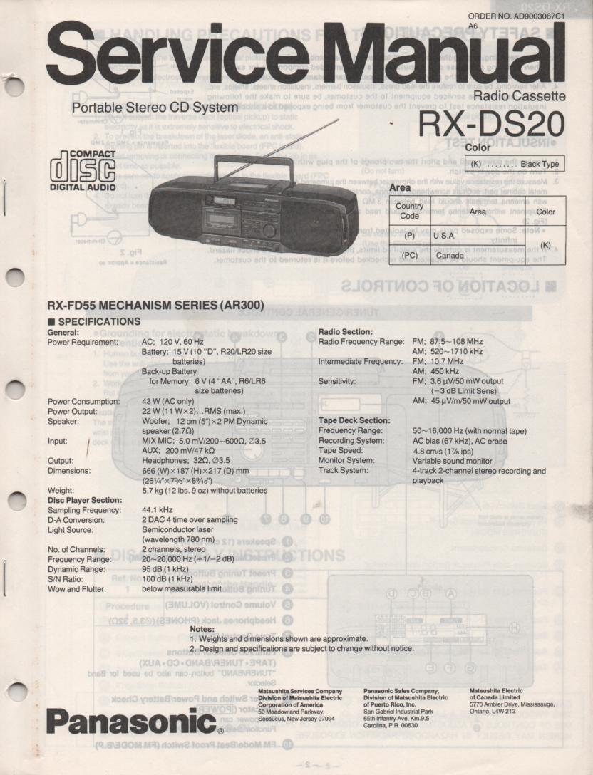 RX-DS20 AM FM CD Player Cassette Recorder Service Manual