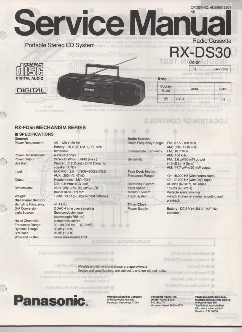 RX-DS30 AM FM CD Player Cassette Recorder Service Manual