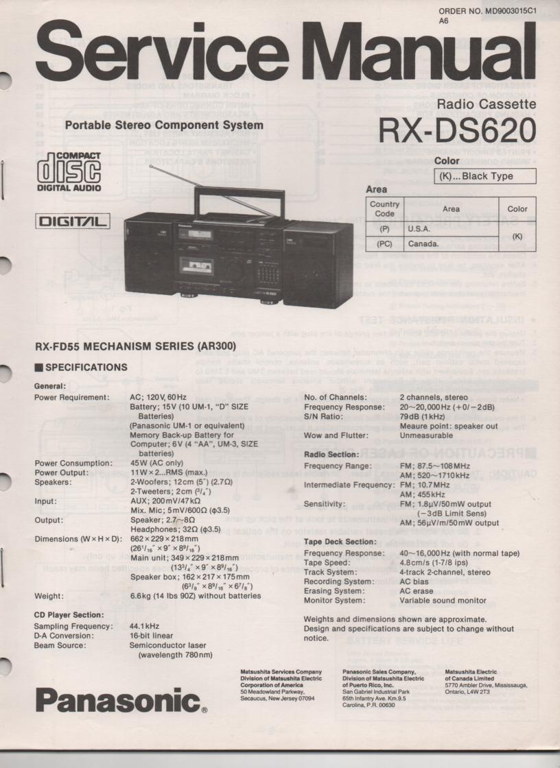 RX-DS620 AM FM CD Player Cassette Recorder Service Manual