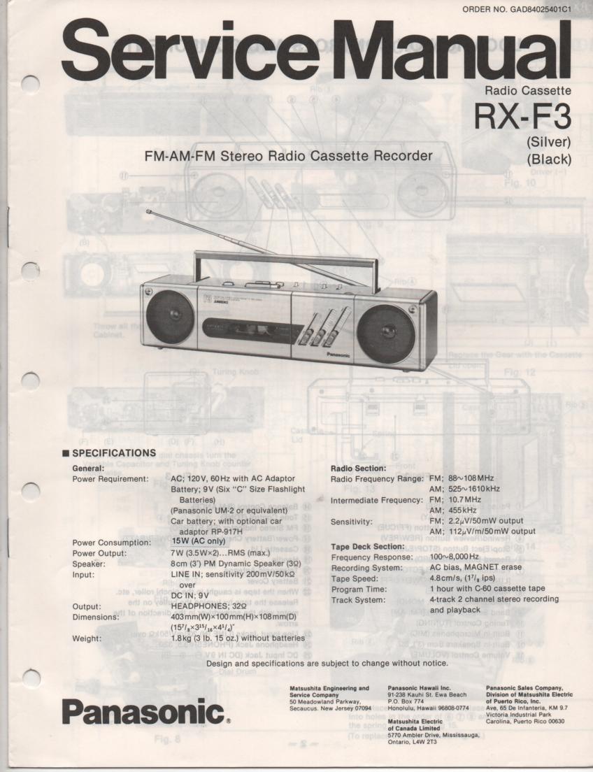 RX-F3 AM FM Cassette Recorder Service Manual
