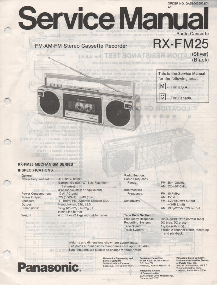 RX-FM25 AM FM Cassette Recorder Service Manual
