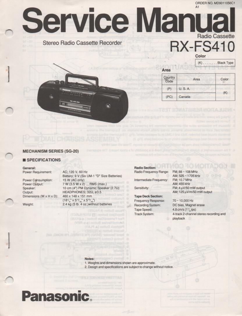 RX-FS410 AM FM Radio Cassette Recorder Service Manual