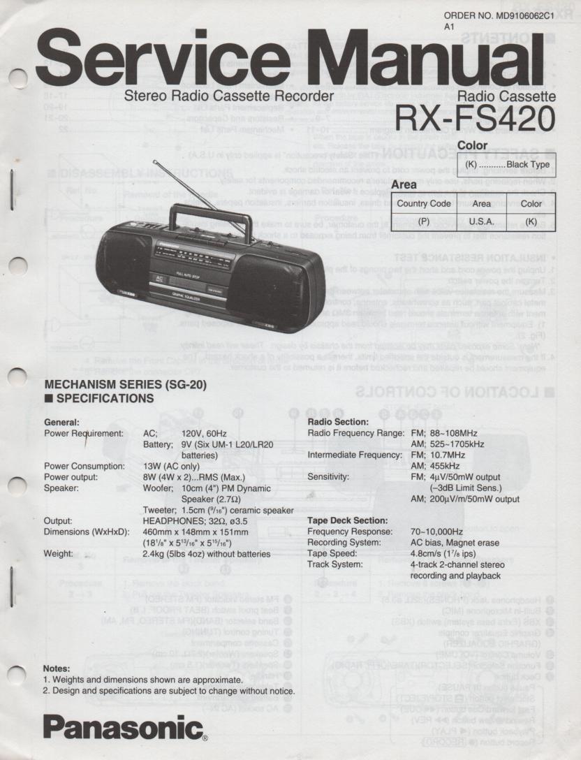 RX-FS420 AM FM Radio Cassette Recorder Service Manual
