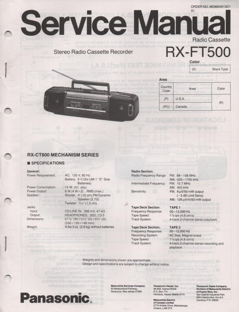 RX-FT500 AM FM Radio Cassette Recorder Service Manual