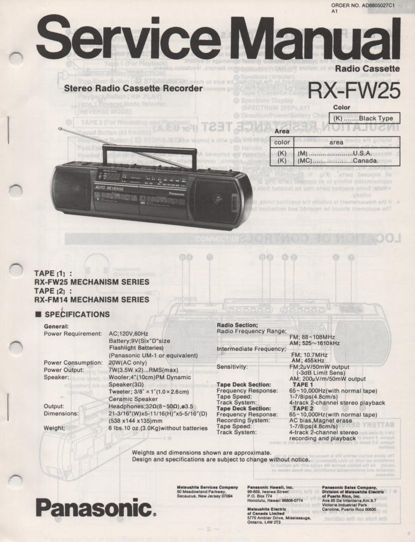 RX-FW25 AM FM Radio Cassette Recorder Service Manual