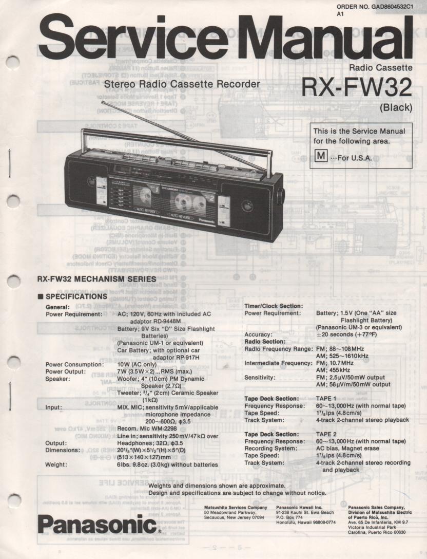 RX-FW32 AM FM Radio Cassette Recorder Service Manual