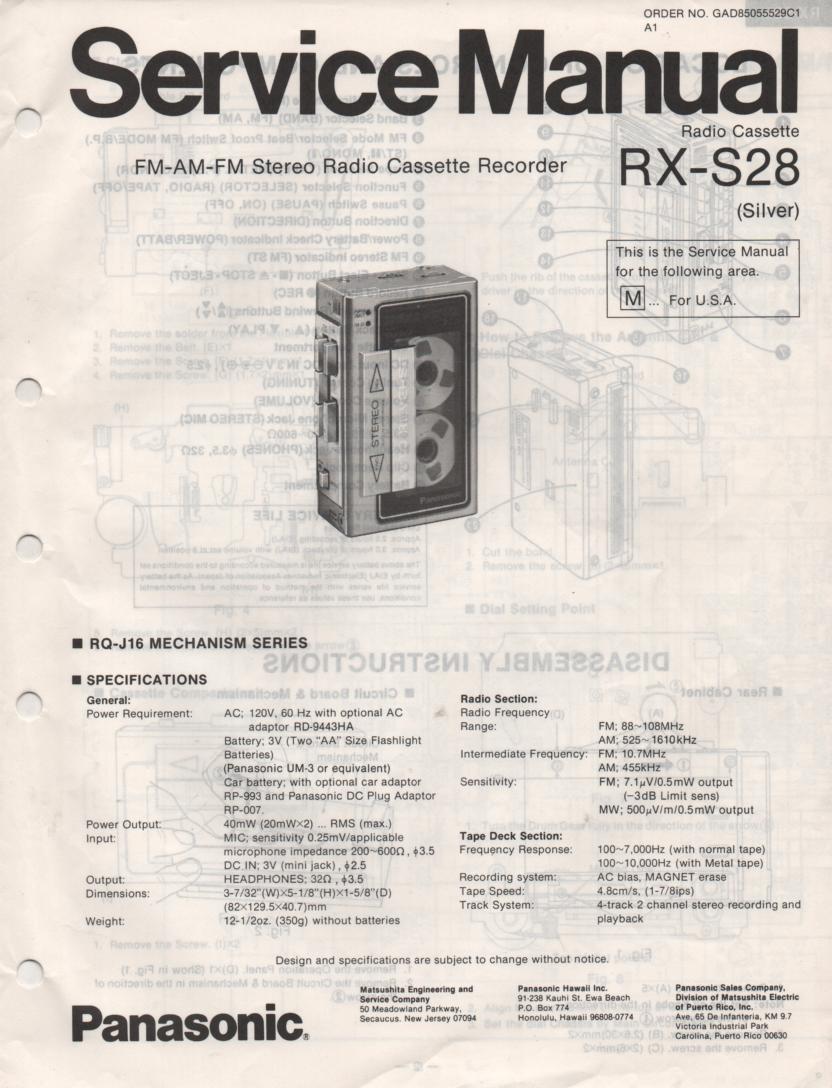 RX-S28 Mini Cassette Recorder Radio Service Manual