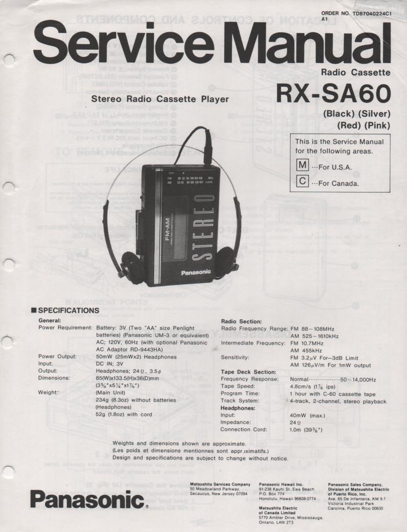 RX-SA60 Mini Cassette Radio Player Service Manual