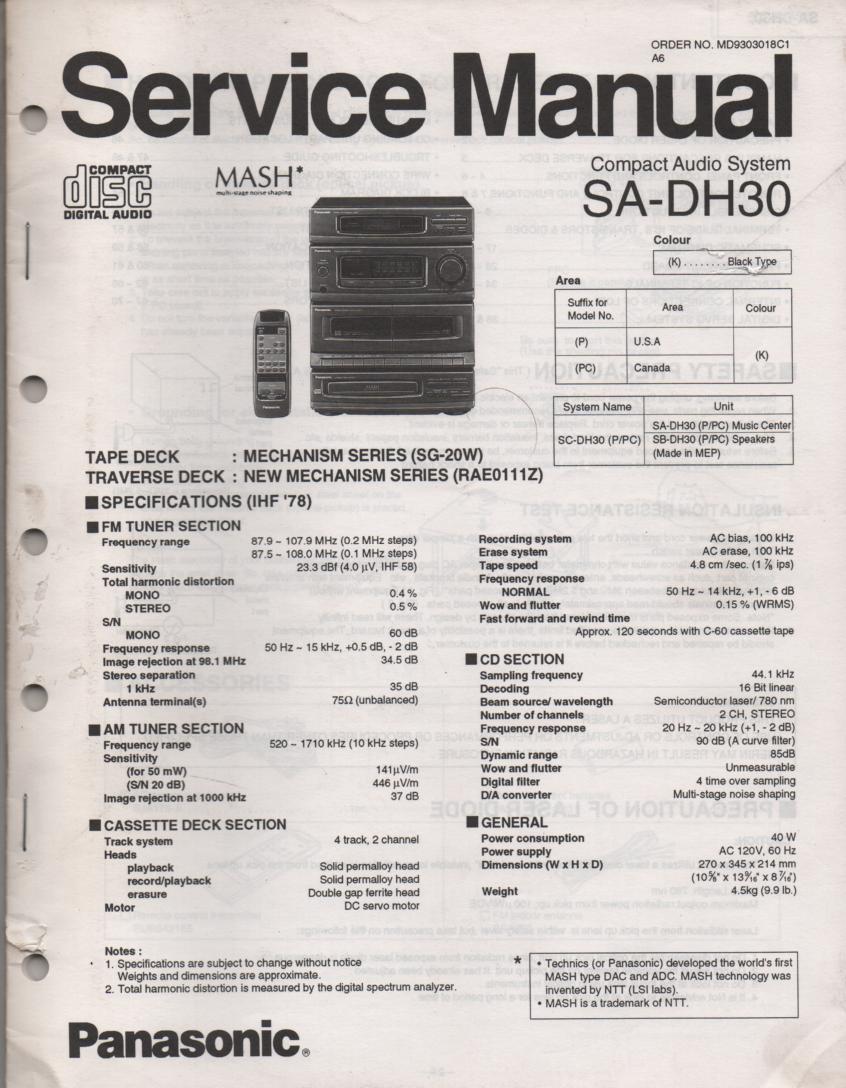 SA-DH30 CD Player Cassette Compact Audio System Service Manual