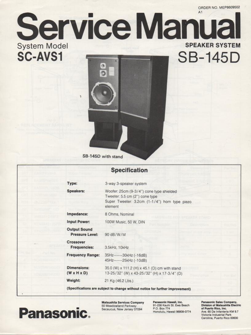SB-145D Speaker System Service Manual  Panasonic