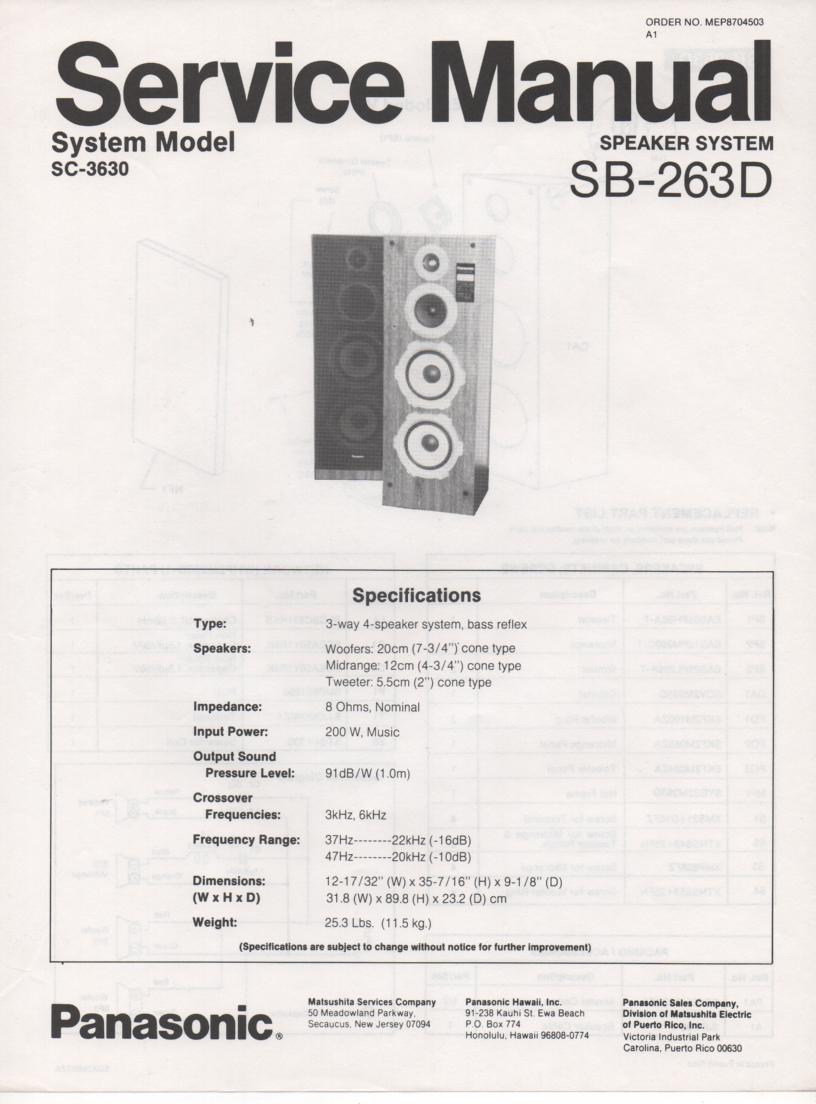 SB-263D Speaker System Service Manual  Panasonic