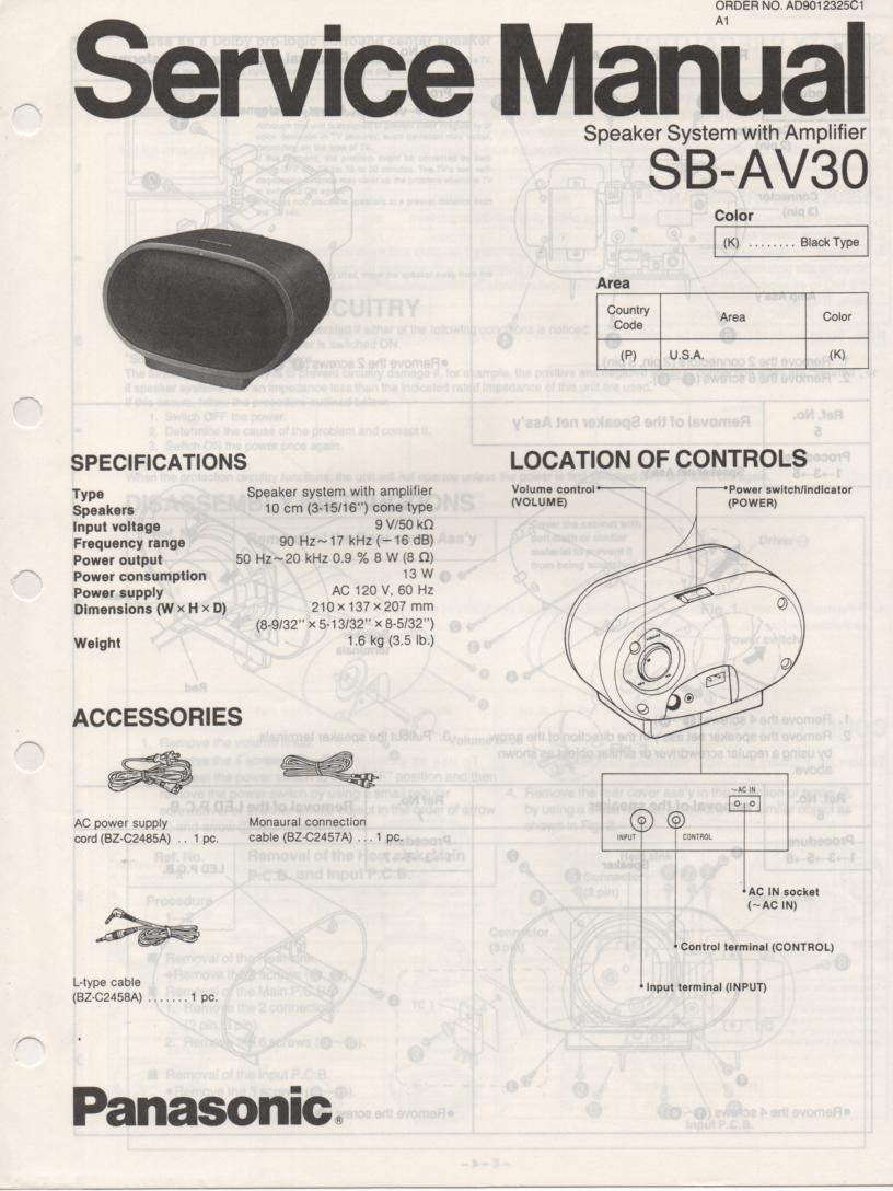 SB-AV30 Speaker System Service Manual  Panasonic