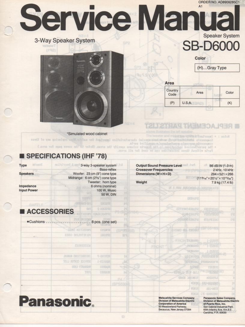 SB-D6000 Speaker System Service Manual  Panasonic