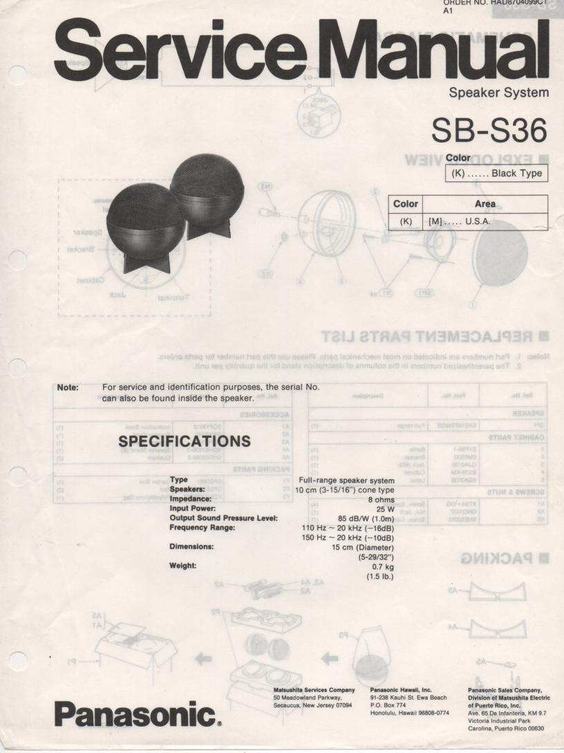 SB-S36 Speaker System Service Manual  Panasonic