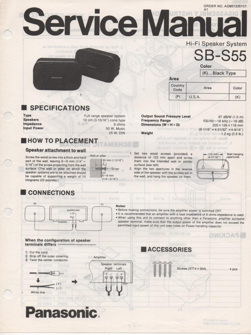 SB-S55 Speaker System Service Manual  Panasonic