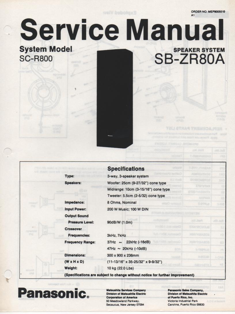 SB-ZR80A Speaker System Service Manual  Panasonic