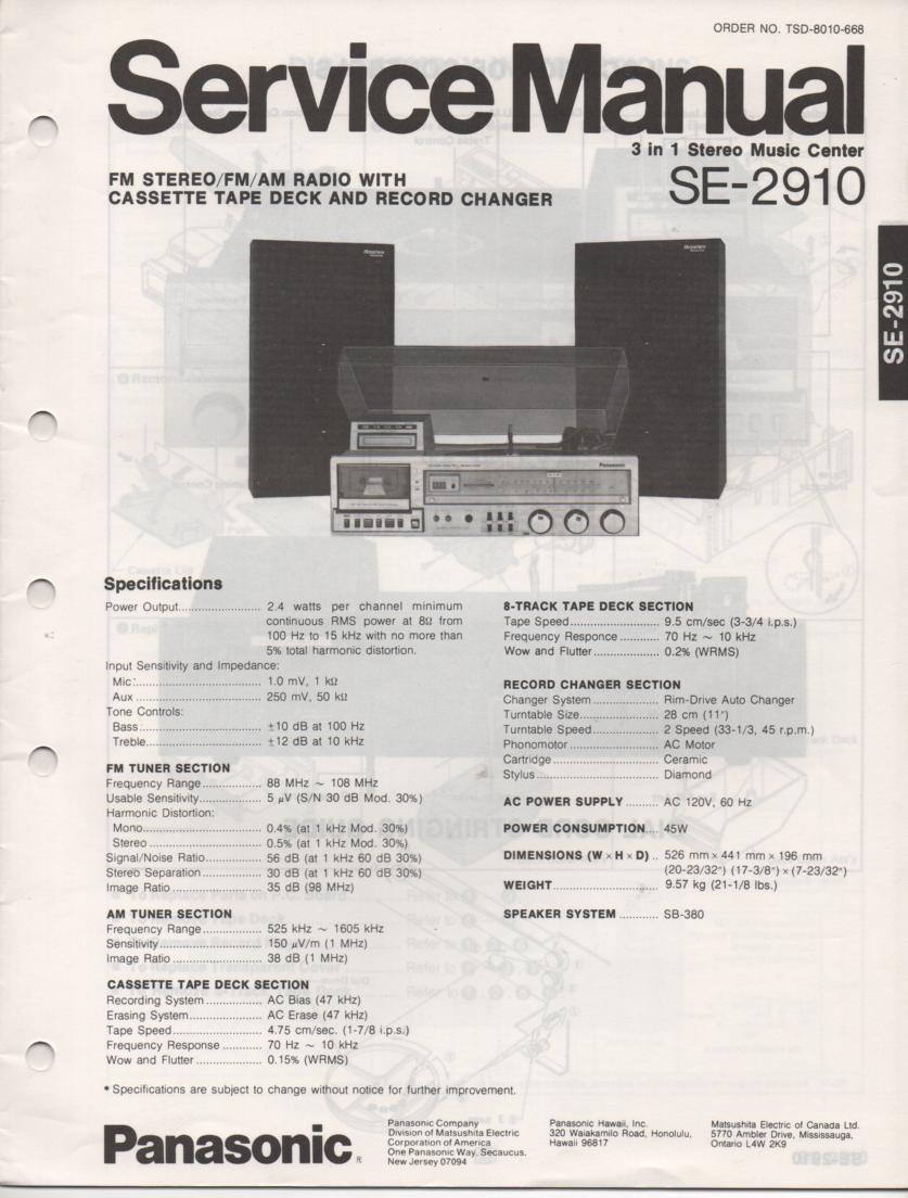 SE-2910 Stereo System Service Manual