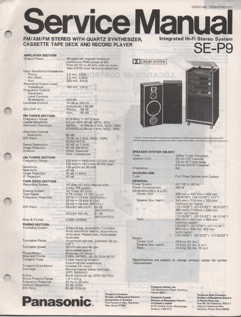 SE-P9 Integrated Hi Fi Stereo System