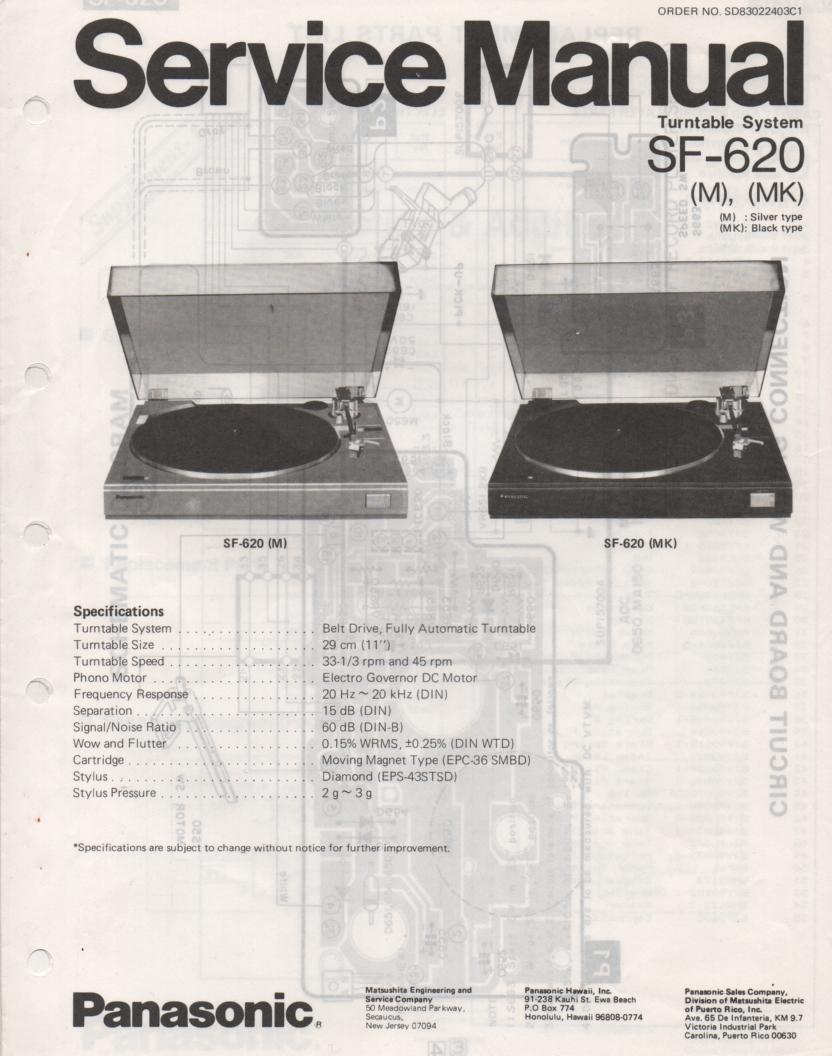 SF-620 Turntable Service Manual  Panasonic