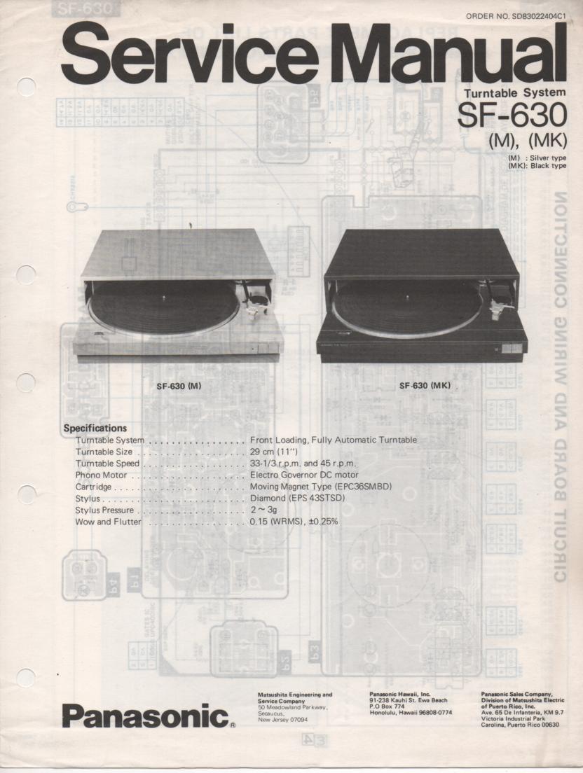 SF-630 Turntable Service Manual  Panasonic